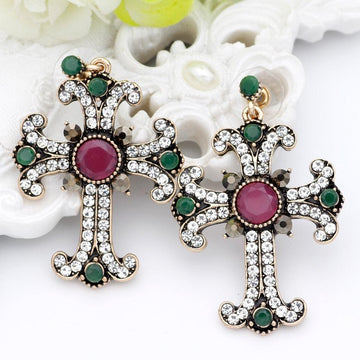 Popular Antique Gold Color Holy Gorgeous Vintage Cross Dangle Drop Earring - Christian Jewellery - The Jewellery Supermarket